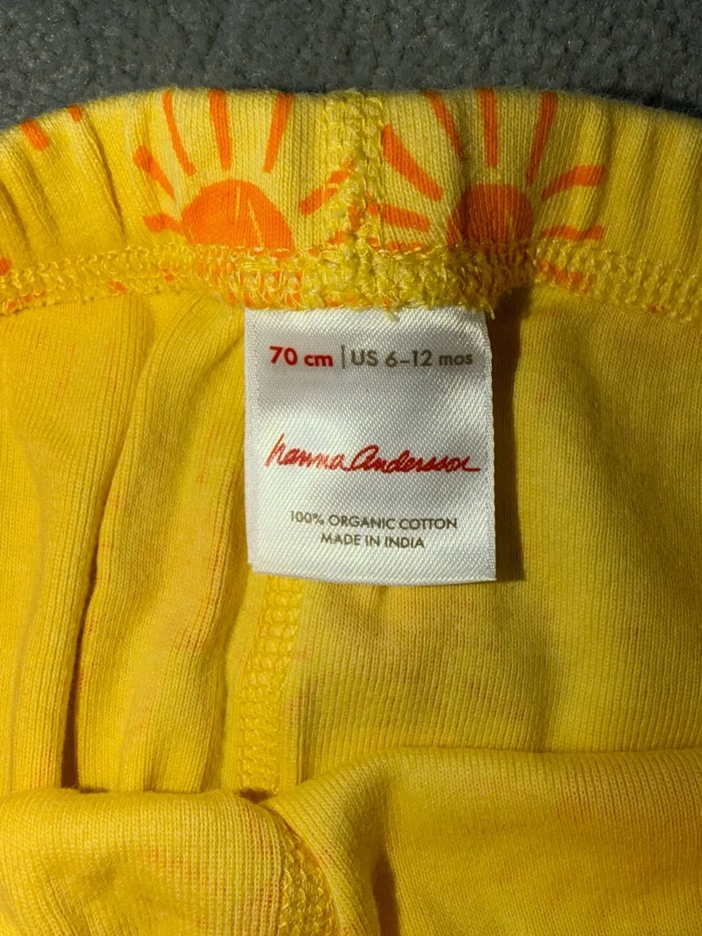 Hanna Andersson Yellow Baby Onesie & Bottoms with Orange Sun Print